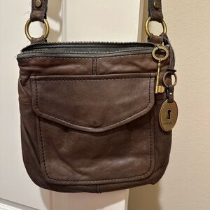 Fossil Grey Leather Key Crossbody Bag